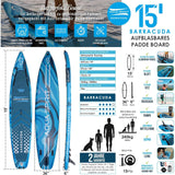 Aqua Spirit Aufblasbares Stand Up Paddle Board SUP Barracuda Kajak- 320x79x15cm/457x91x15cm - Erwachsene Anfänger/Experten | 150 kg Limit -Sitz, Paddel, Kajakblatt, Pumpe, Tasche 2 Jahre Garantie