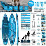 AQUA SPIRIT Barracuda SUP Board Set, Aufblasbares Stand-Up Paddle Board Set 6 Zoll dick mit Kajaksitz, verstellbarem Paddel, Tragetasche und Sicherheitsleine, Komplettes Zubehör, 3 Jahre Garantie