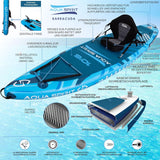 AQUA SPIRIT Barracuda SUP Board Set, Aufblasbares Stand-Up Paddle Board Set 6 Zoll dick mit Kajaksitz, verstellbarem Paddel, Tragetasche und Sicherheitsleine, Komplettes Zubehör, 3 Jahre Garantie