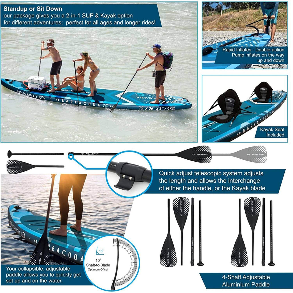 Aqua Spirit Aufblasbares Stand Up Paddle Board SUP Barracuda Kajak 32