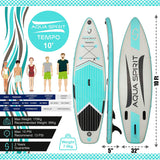 Aqua Spirit Aufblasbares Stand Up Paddle Board SUP Tempo Komplett-Set - 305x81x13cm/320x81x15cm - Erwachsene Anfänger/Experten - mit Rucksack, Leine, Paddel, Wickelauflage und 2 Jahre Garantie