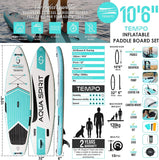 Aqua Spirit Aufblasbares Stand Up Paddle Board SUP Tempo Komplett-Set - 305x81x13cm/320x81x15cm - Erwachsene Anfänger/Experten - mit Rucksack, Leine, Paddel, Wickelauflage und 2 Jahre Garantie