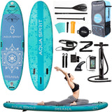 Aqua Spirit Prana 10'8FT Yoga Water Aqua Fitness Aufblasbare Stand Up Paddle Board Kit, Aluminium Paddel & Rucksack, Wickelunterlage, Pumpe, Leine, Halterung für GoPro & 3 Jahre Garantie