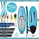 AQUA SPIRIT Splash iSUP 9' langes aufblasbares Stand up Paddle Board für Anfänger/Mittelstufe mit Rucksack, Leine, Paddel, Wickelauflage und wasserdichter Handytasche